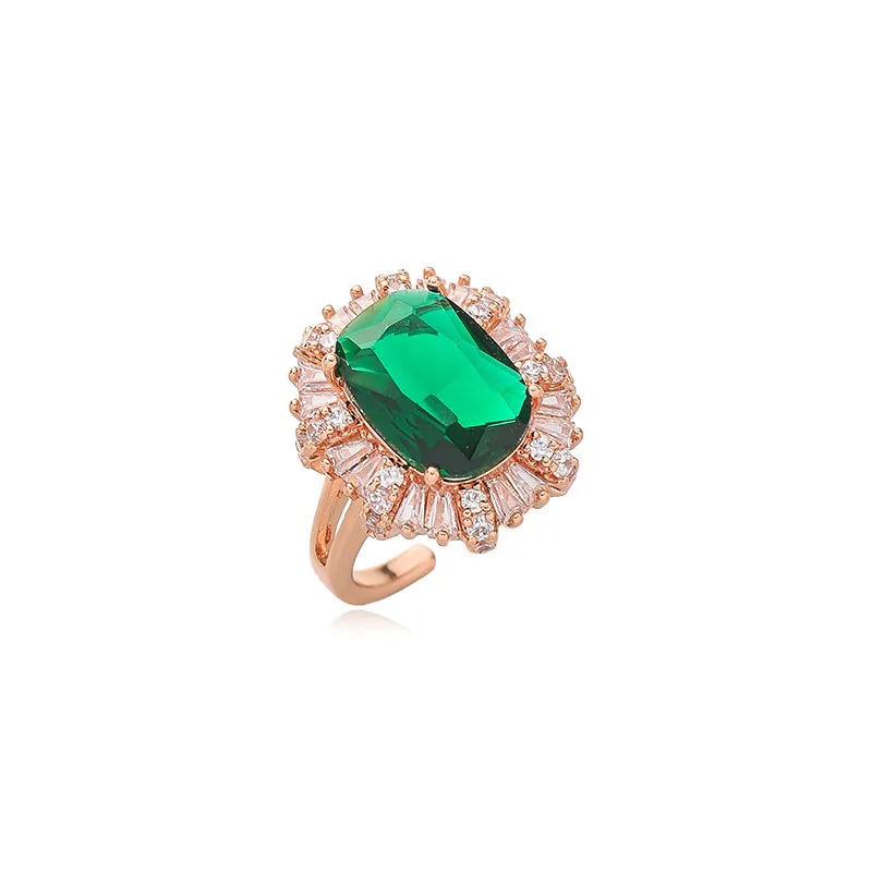 

Retro Luxury Full Diamond Emerald Gem Ring European and American Temperament Exaggerated Opening Adjustable Index Finger Jewelry