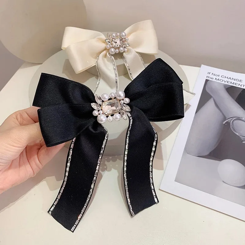 

ZHUOY Retro Handmade Ribbon Zircon Imitation Pearl Bow Hair Clips for Women Hair Pins Spring Clip Hairpins New Sweet Accessories