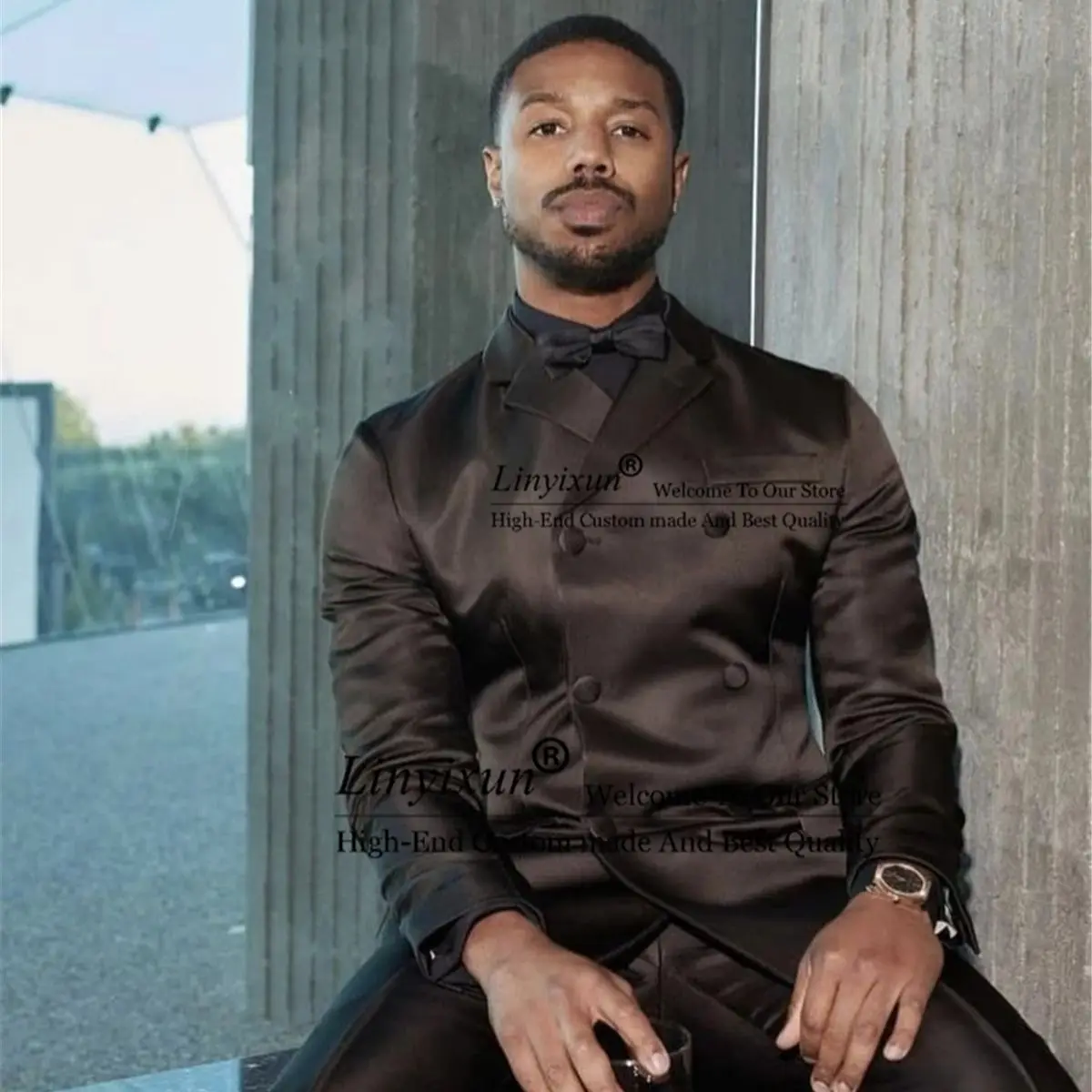 

Custom Homme Shiny Black Double Breasted Men Suits Wedding Groom Tuxedos Terno Masculino Slim Fit Prom Blazer 2 Pcs Jacket+Pants
