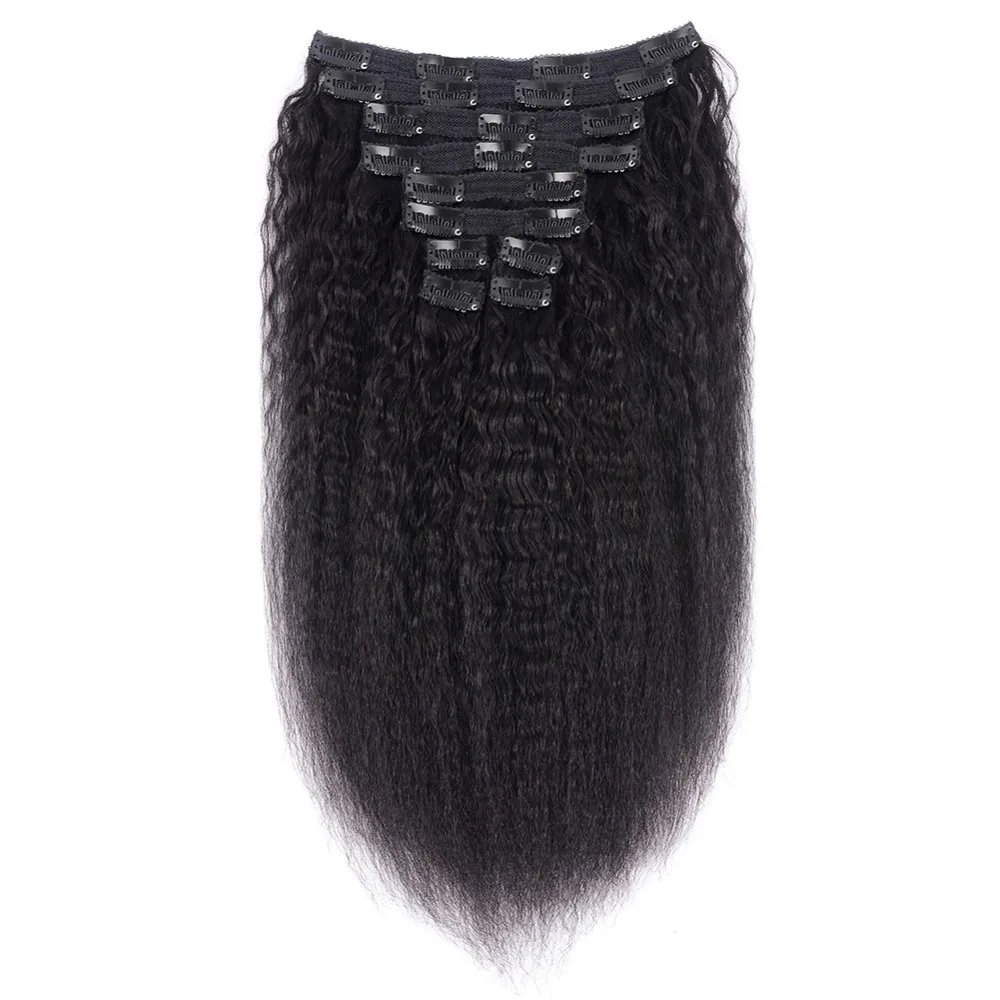 Волосы Alishow Kinky Striaght на заколках, человеческие волосы для наращивания, 120 г, натуральные волосы производства Бразилии на заколках, волосы remy на всю голову, натуральный цвет