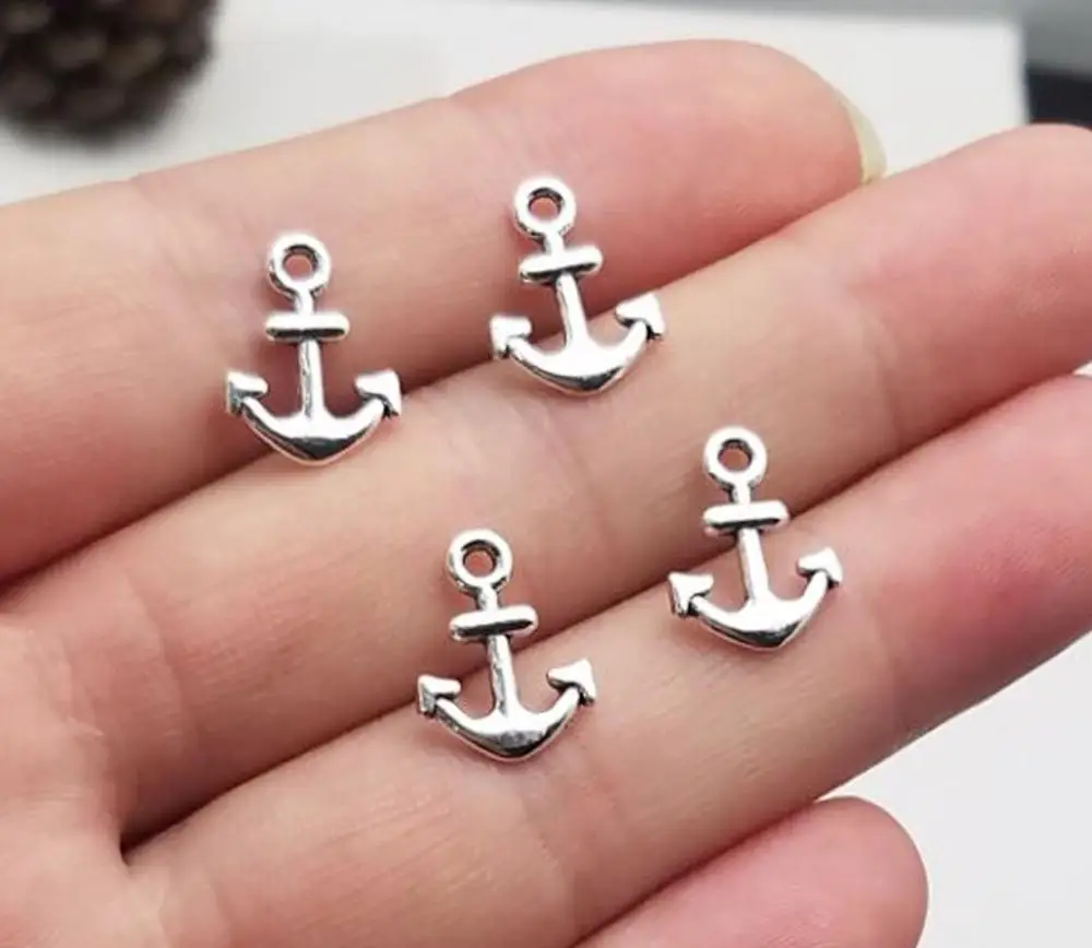 100 шт./лот 10x13 мм подвеска с якорем антикварные посеребренные Подвески мини товары