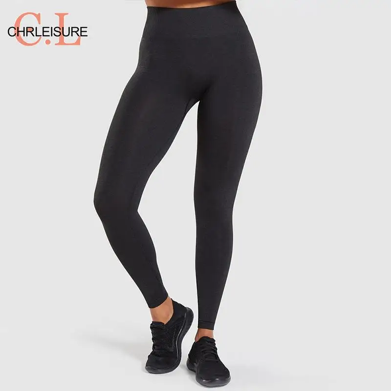 Женские Бесшовные Леггинсы CHRLEISURE серые Стрейчевые леггинсы для фитнеса с