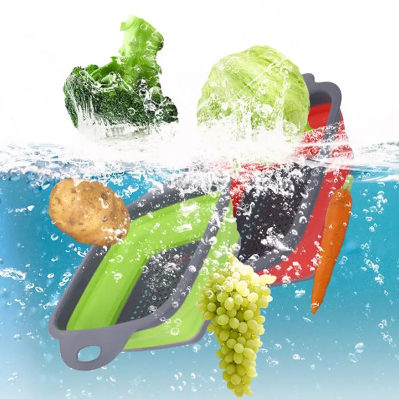 Silicone Folding Drain Basket Square Colander Storage Kitchen Accessories Fruit and Vegetable Cleaning Filter Portable | Дом и сад