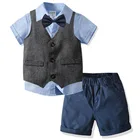 Деловые костюмы для мальчиков, жилет + шорты + рубашка с галстуком, летние праздничные костюмы из хлопка для мальчиков, костюм для мальчиков, детский Блейзер, одежда для маленьких мальчиков, детская одежда