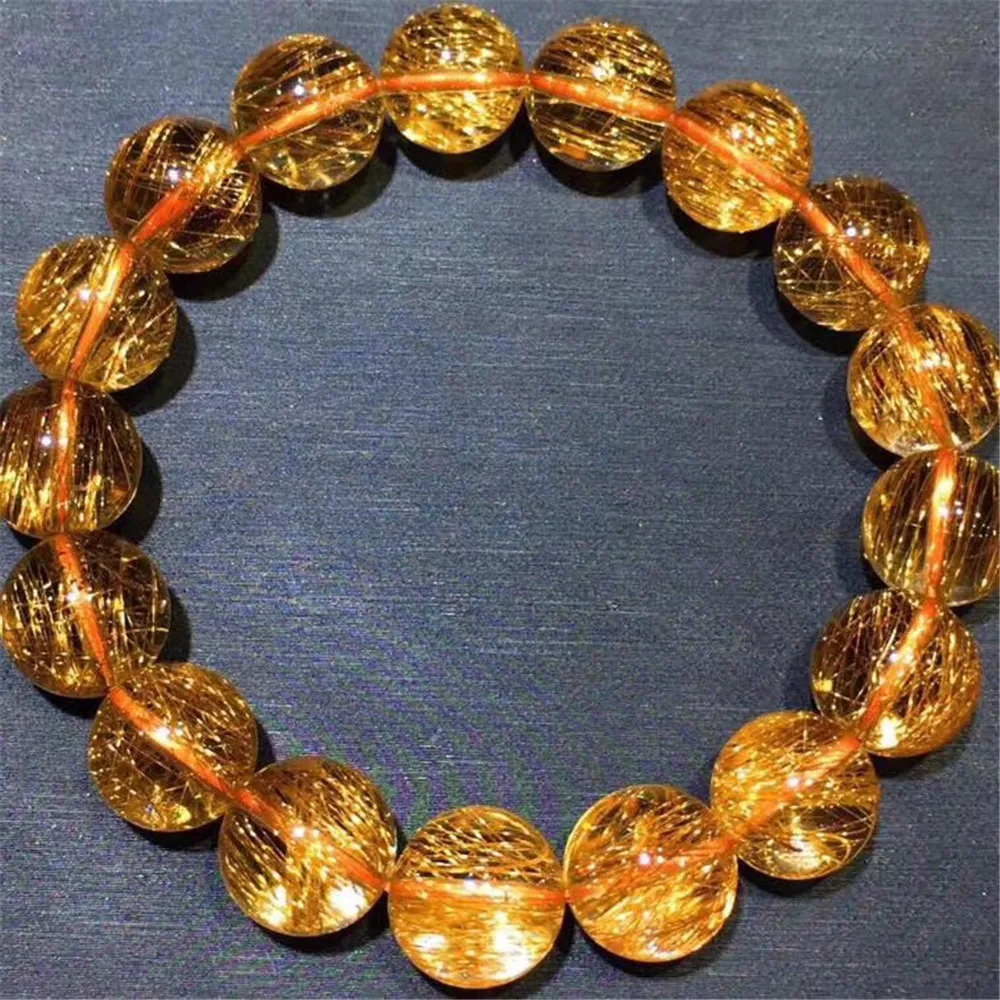 12 мм натуральный медный Rutilated браслет для женщин и мужчин Кристалл кошачий глаз