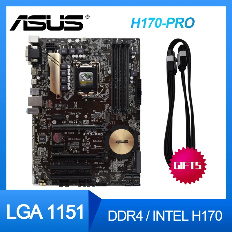   H170,      ASUS, LGA 1151 DDR4 Intel14nm CPU H170 SATA 3 USB 3, 1 VGA M.2 ATX,    95