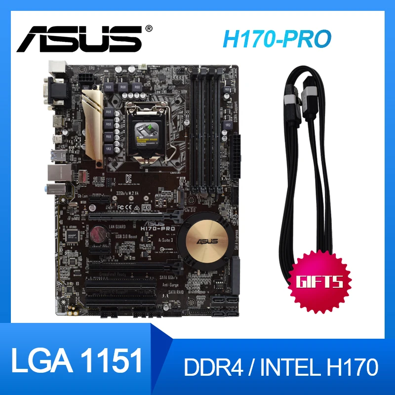 

Материнская плата ASUS H170-PRO H170 LGA 1151 DDR4 SATA 3 USB 3,1 VGA PCI-E 3,0 M.2 ATX для шестого поколения