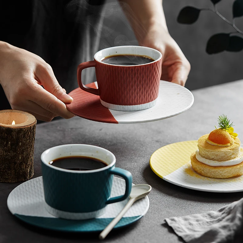 

Creative coarse clay coffee cup saucer Japanese style coffee cup cappuccino coffee cup ceramic coffee cup