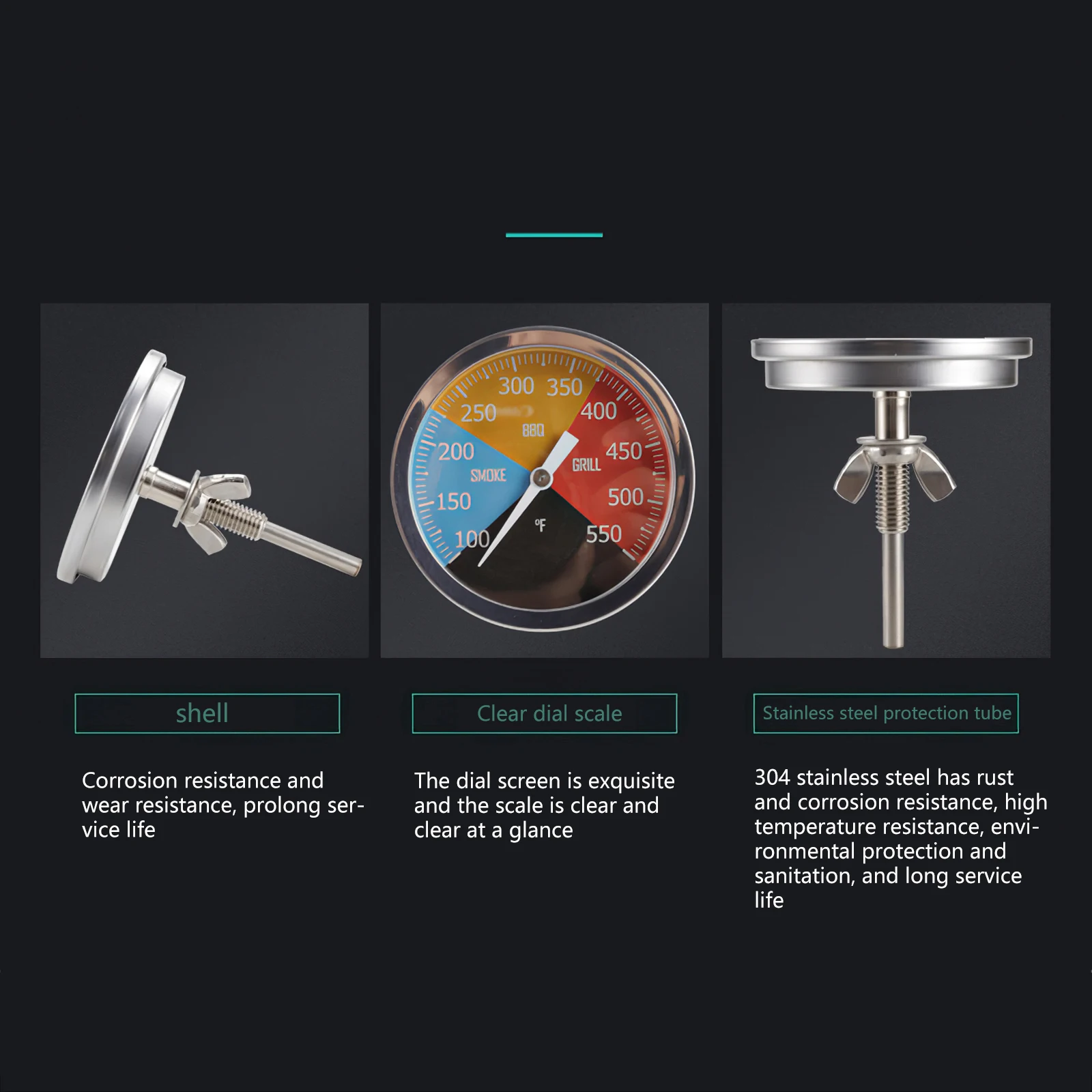 

Kitchen 100 - 550 Temperature Sensor Stainless Steel Barbecue BBQ Smoker Grill Thermometer Temperature Gauge Oven Thermometer