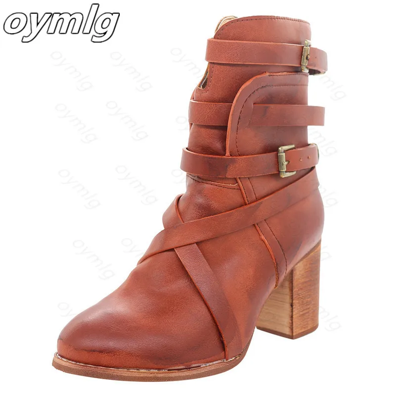 

Fashion Punk Gothic Style Buckle Strap Round Toe Boots Women Shoes Zipper Boots Street haulage motor mujer zapatos