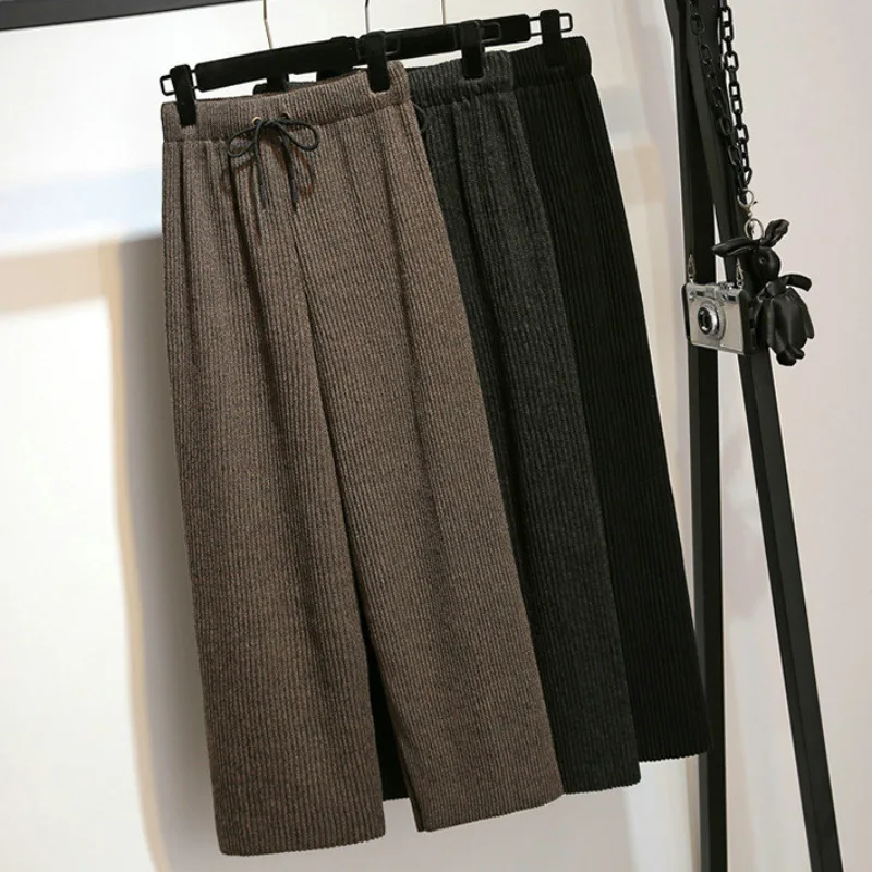 Широкие зимние плиссированные брюки с высокой талией женские облегающие