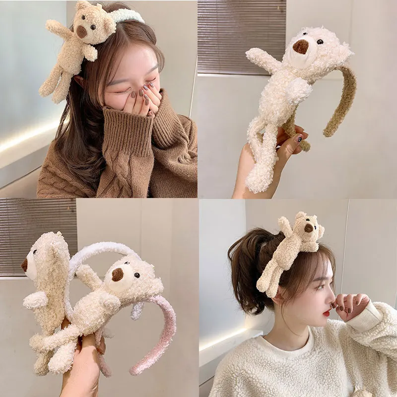 

INS Popular Headband For Women Fashion Headwrap Fine Korean Cute Bear Headbands For Girls Teddy Fur Plush Hoop Hair Accessories