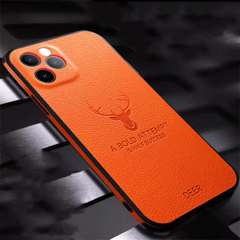 

Anti-drop Deer Head Phone Case for IPhone 7 8 Plus 11 12 13 Pro Promax Mini X XS Xr Xsmax Straight-edged Leather Cases Cover