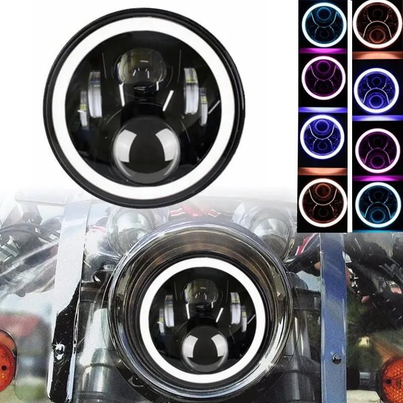 

One Set Motorcycle Parts Racing Led 7" Inch Headlight with RGB Ring + 2x 4.5" 30w Fog Light Passing Lamps for