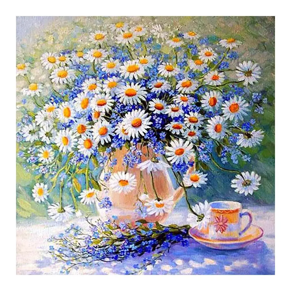 Ваза для цветов Чай чашки алмазов картина цветочный натюрморт круглый полный
