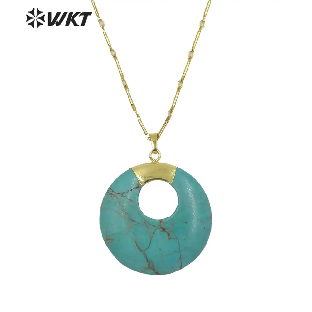 

WT-N1129 Wholesale Custom Natural Howlite Stone Necklace Round shape With Gold Chain Elegant Pendant For Women Perfect Gift