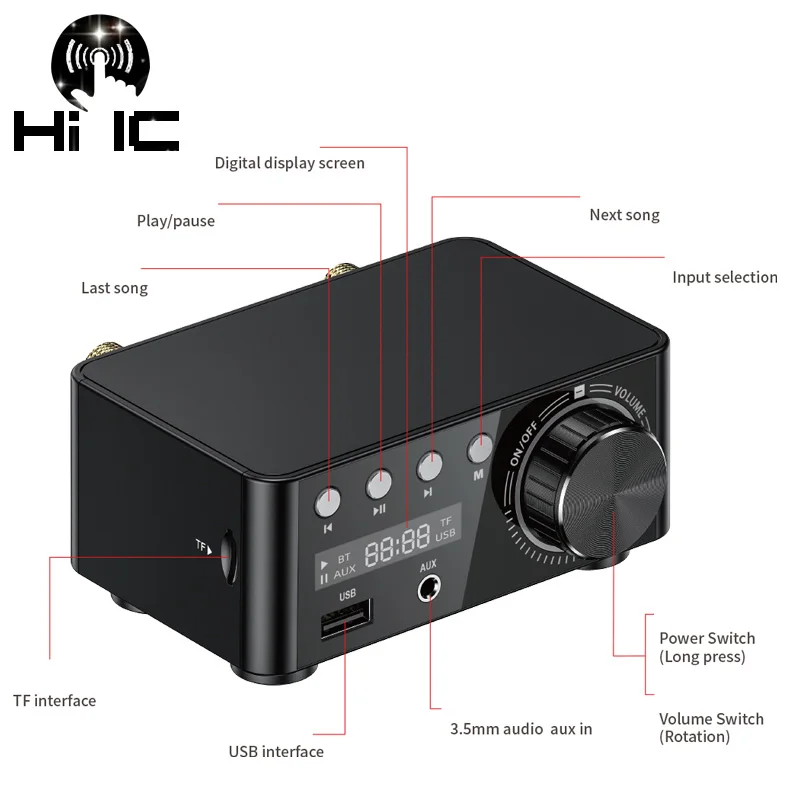Цифровой усилитель Bluetooth 5 0 мощности класса D HiFi аудио MP3 плеер без потерь TPA3116 50 Вт