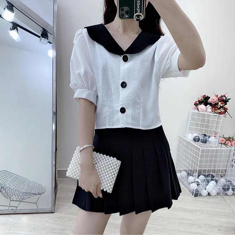 Blusa регулярные Zanzea приподнятая Топ Хлопок Половина Блузка Япония и Южная Корея 2021