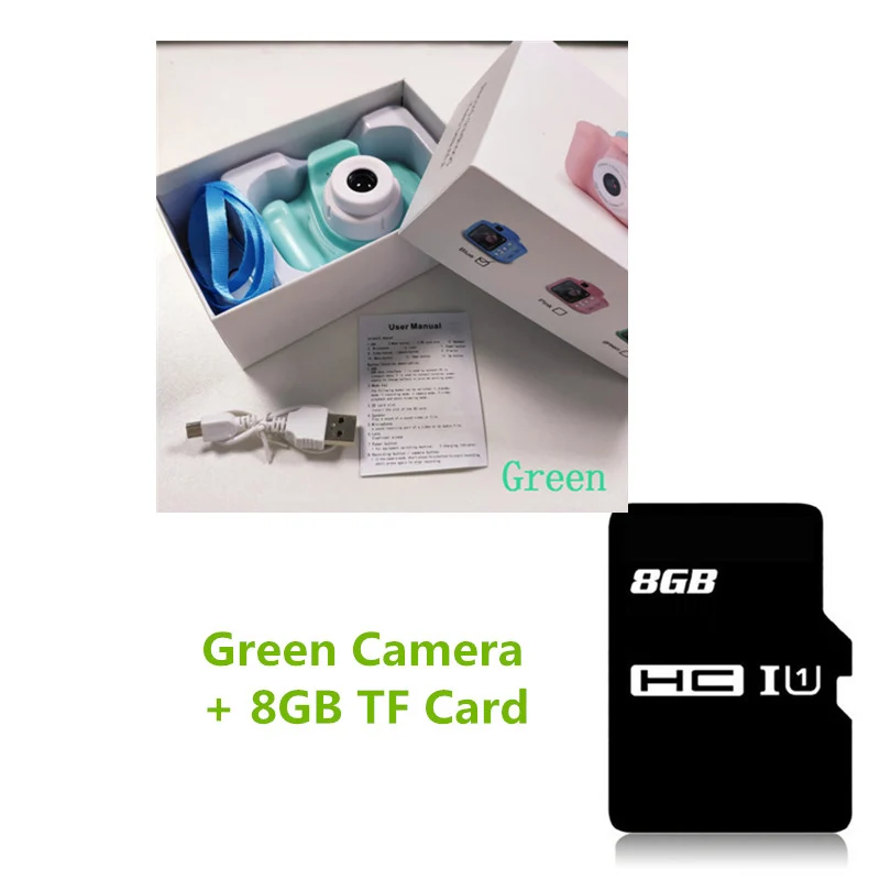 Green with 8GB Детская игрушечная мини-камера милый видеокамера Перезаряжаемые цифровой Камера с 2-дюймовым Экран дисплея Развивающие игрушки для детей игры на свежем воздухе - Цвет: Green with 8GB