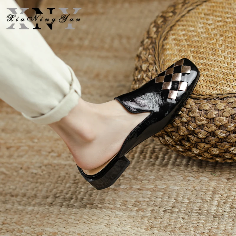 

Xiuningyan Women Flats Lofers Leisure Sneakers Genuine Leather Flat Slip on Shoes 2021 Fashion Square Toe Ladies Casual Shoes