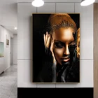 Картина маслом на холсте с черной Золотой африканской женщиной, телесная стена, скандинавский Декор для гостиной