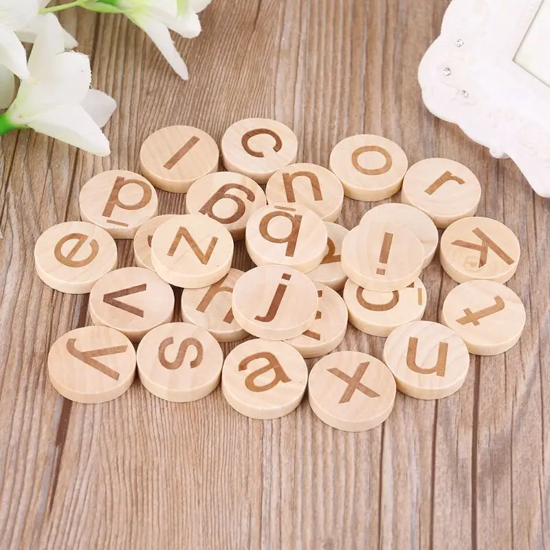 

26pcs Wooden Beads English Alphabet Letter Wood Disc DIY Baby Teething Rattle