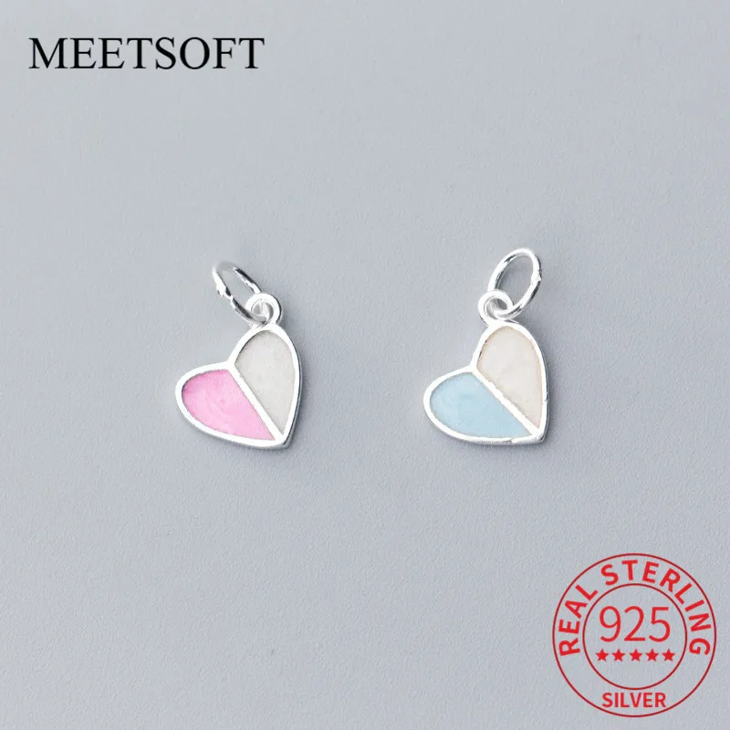 

MEETSOFT романтический 925 кольцо из стерлингового серебра с голубым и розовым сердцем Подвески Специальные DIY ручной работы, прекрасное ювелирн...