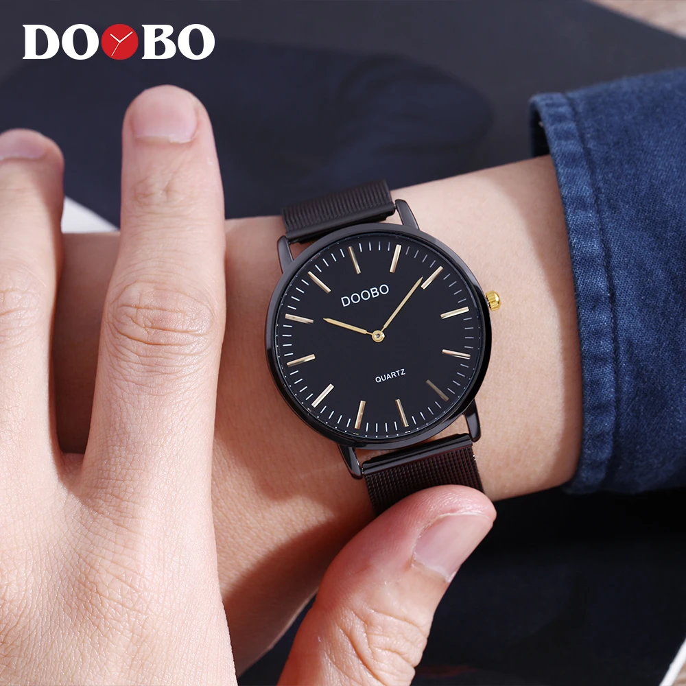 

Fashion Mens Watches Ultra Thin Quartz Watch Men Casual Slim Mesh Steel Waterproof Sport Watch Black Relogio Masculino