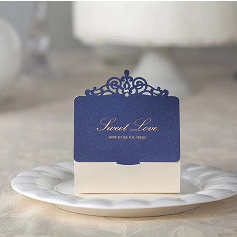 

50pcs Elegant Royal Blue Event Party Supplies Laser Wedding Decoration Engagement Candy Favors Guest Chocolate Paper Gift Box