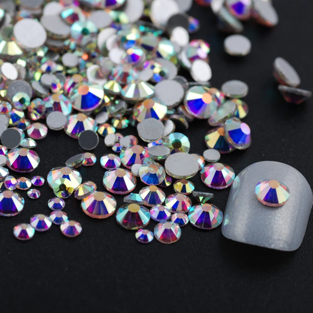 

SS3-SS10 Mix 6 Sizes Nail Art Glass Rhinestone/Flat Back Strass Glue On Nail/Colourful Crystal Manicure Tips Decorations 1300Pcs