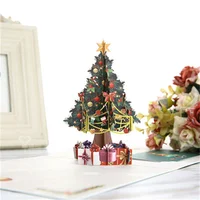 50Pcs Merry Christmas Tree 3D Pop Up Greeting Card Handmade Appreciation Gifts  Holiday Greeting Creative Hollow Carving