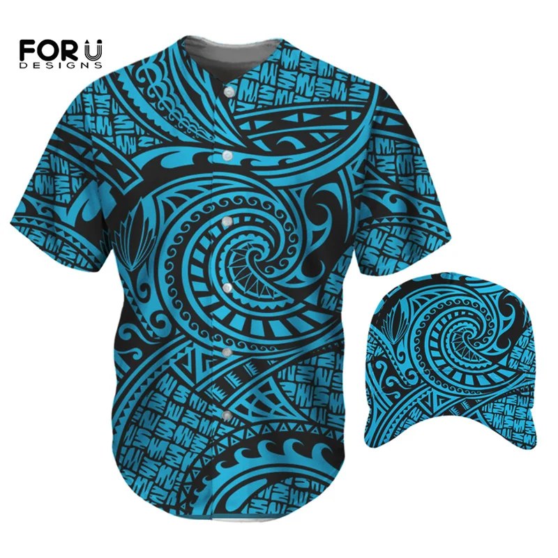 

FORUDESIGNS/футболка для мужчин, бейсбольная кепка, пуговицы, короткий рукав, круглый вырез, полинезийский стиль, удобная одежда для отдыха