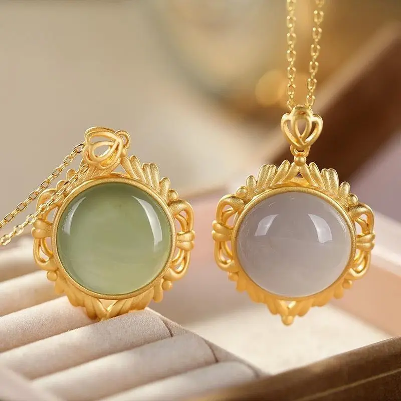 

New silver inlaid natural Hetian Jasper Pendant Necklace Chinese style retro palace minority design women's brand jewelry