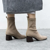 22 26 5cm length big size women boots hot sale casual fashion square head thick with elastic lady korean 6cm high heels