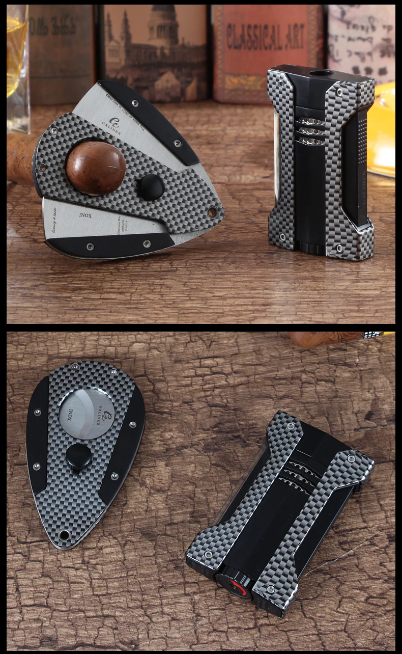 GALINER Зажигалка для сигар зажигалка бутан 1 зажигалки для COHIBA Cigar& Sharp Cutter углеродное волокно Cigar Cutter зажигалка аксессуары