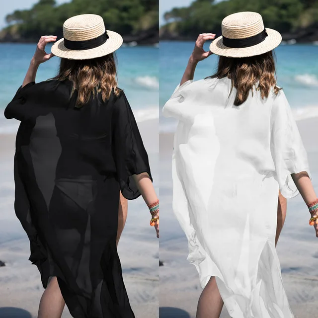 

Hot Swimsuit Shawl Bikini Hoodie Beachwear Long Chiffon Sunscreen Cardigan Coat Women's Thin