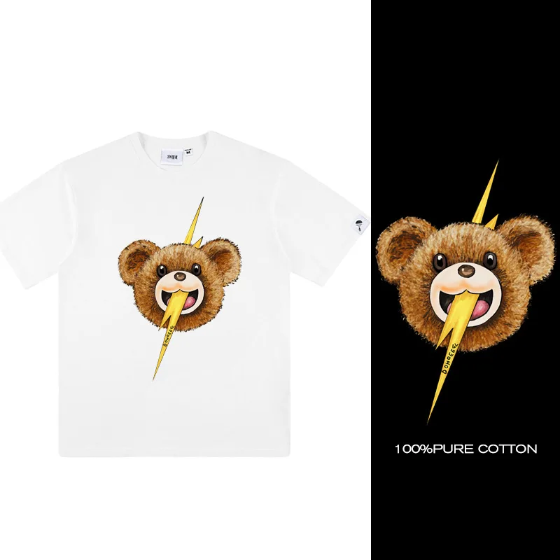 

Casual T-Shirt Men Round Neck Short Sleeve Tops Tees 2021 Summer Women Mens Harajuku Bear Print T-Shirt Unisex Loose T-Shirt