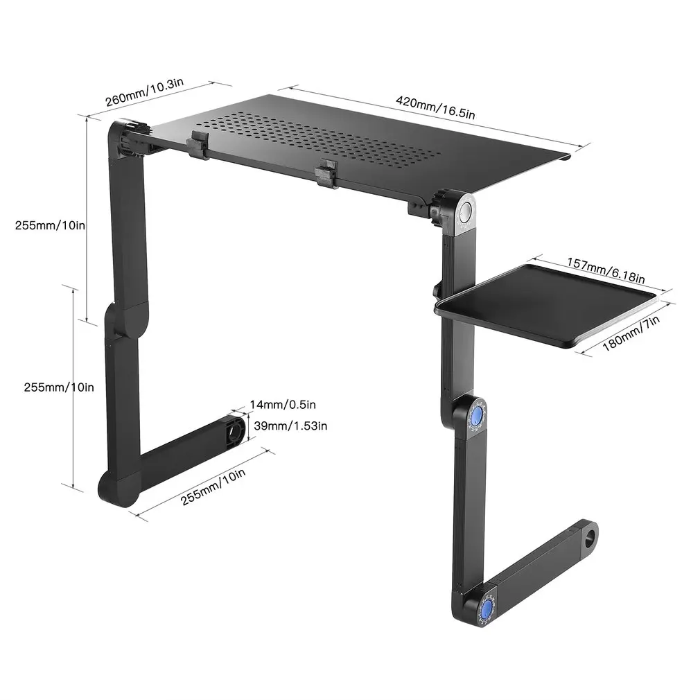 

Adjustable Table Laptop Computer Desk Portable Bed Tray Book Stander Multifuctional & Air Holes Tabletop with Mouse Pad