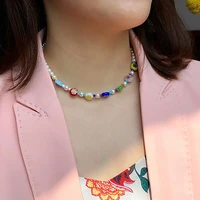 boho seed pearl choker rainbow daisy flower cute hawaiian beach necklace for teen girls women am3078