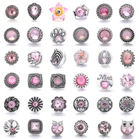 5pcslot new snaps jewelry pink rhinestone flower 18mm metal snap buttons fit metal leather snap bracelet necklace charm jewelry