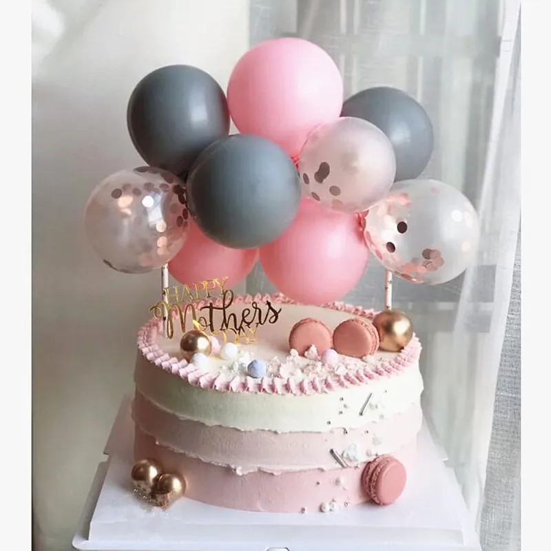 

New 13pcs/set 5inch Cake Topper Balloon Decoration With Paper Straw Ribbon Wedding Birthday Baby Shower Party