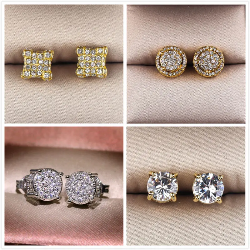 

Gold Color Iced Out Square Bling Stud Earring Men Hip Hop Luxury Rhinestone Geometry Stud Earrings For Women Jewelry Z3M130