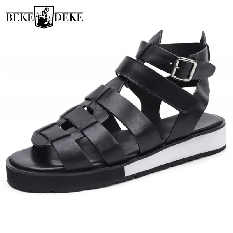 Classic 100% Real Leather Sandals Men Summer Breathable Open Toe Casual Platform Shoes Top Quality Beach Sandals Plus Size 47