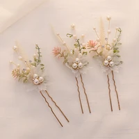 3pcs flower hairpin bride headdress for women pearl mesh u shaoped hair clips fashion girls wedding hair accessories jewelry