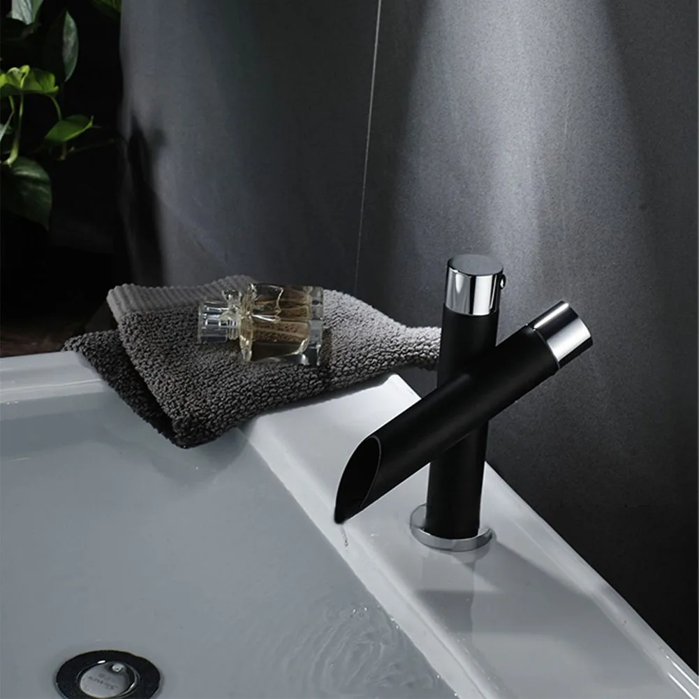 Chrome Home Bathroom Kitchen Single Handle One Hole Deck Mount Waterfall Hot Cold Brass Basin Sink Faucet Black Mixer Tap Small |