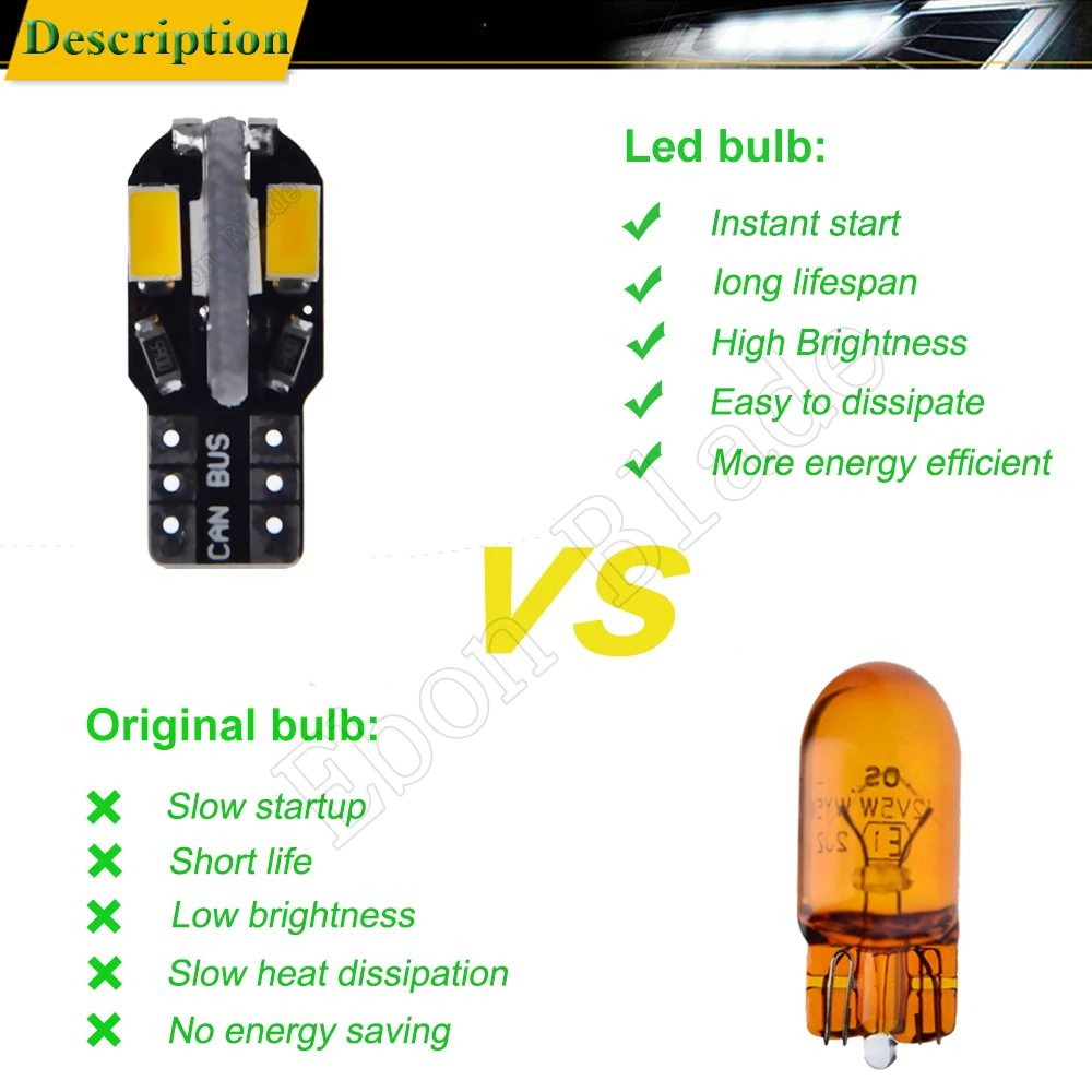 10Pcs T10 Led Canbus W5W Led Bulb 168 194 Car Interior Lights Signal Lamp Dome Reading License Plate Light Auto 12V Amber Orange
