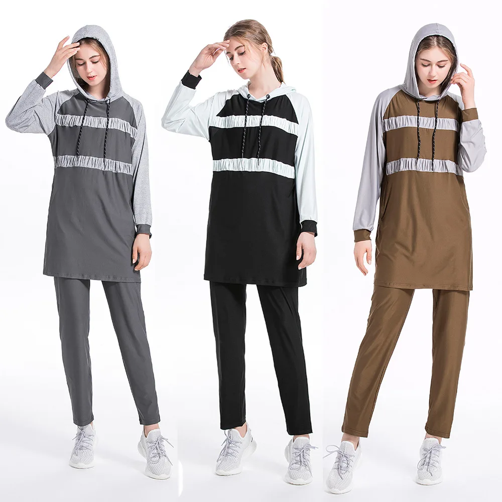 

Muslim Sportswear Tracksuit Women Cotton Two Piece Set Fashion Hooded Sweatshirt Sweatpants Sports Tops Trousers Clothes Suits