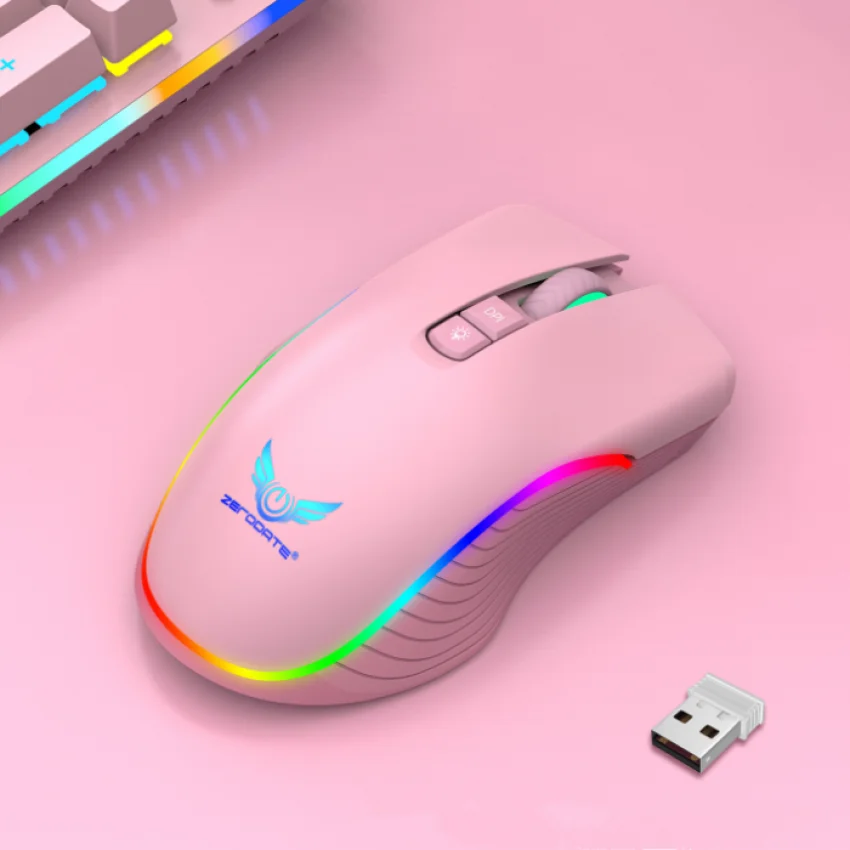 

Беспроводная игровая мышь, 2,4 ГГц, 2400DPI, Type-C, перезаряжаемая мышь с RGB-подсветкой, Регулируемая оптическая мышь с 7 кнопками для ПК и ноутбука