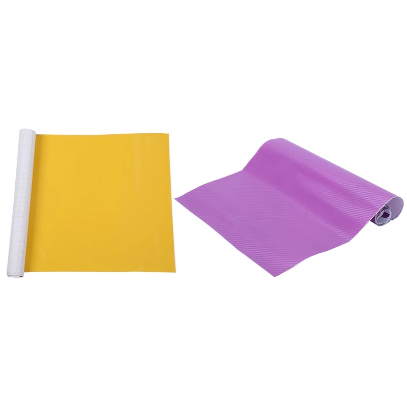 

2Pcs DIY 30X127CM 3D Carbon Fiber Decal Vinyl Film Wrap Roll Adhesive Car Sticker Sheet, Yellow & Purple