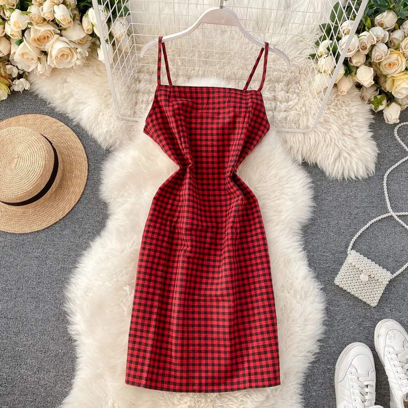 2020 Новая мода Женская одежда выше колена мини без рукавов клетчатое платье